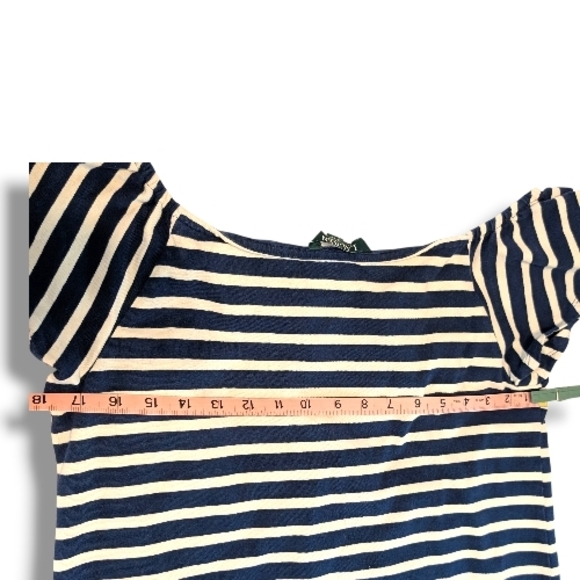 LAUREN RALPHLAUREN navy striped off shoulder fluttersleeve bodycon dress, PL - Picture 6 of 6